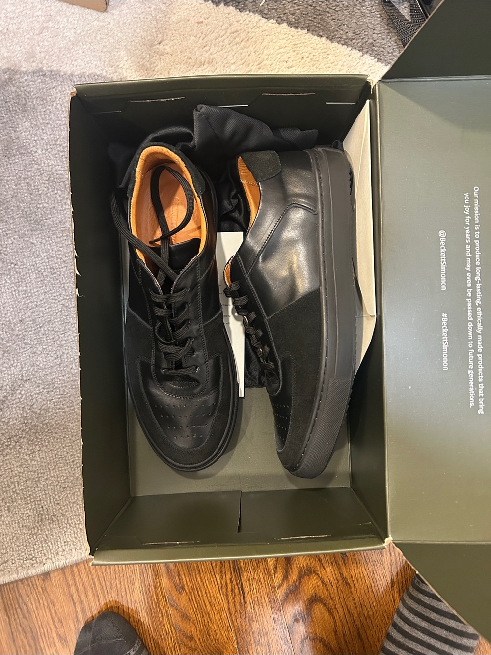 Beckett Simonon Black Low-Top Leather Sneakers with Tan Lining